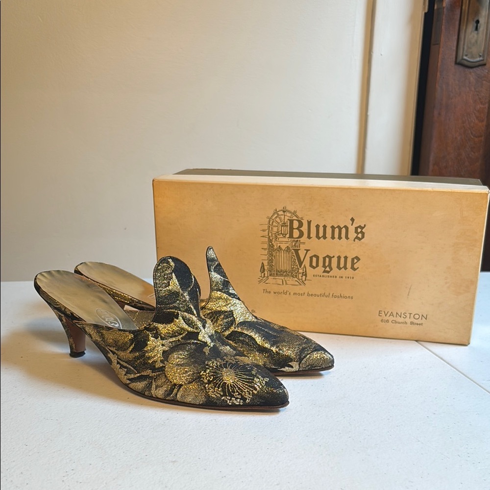 Women's Black and Gold Heels